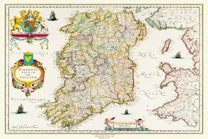 Prints of This detailed and most attractive reproduction map of Ireland has been carefully art worked from a scan of an antique original Map Prints: Print of Old Map of Ireland 1635 by Willem & Johan Blaeu
