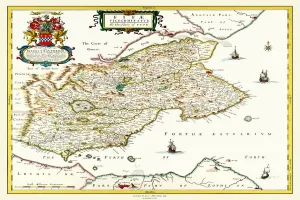 Scotland Prints: Print of Old County Map of Fife 1654 by Johan Blaeu