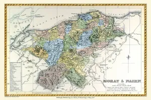 Scotland Prints: Old County Map of Moray and Nairn Scotland 1847 Print