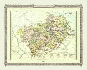 Scotland Prints: Berwickshire County Old Map Print 1882