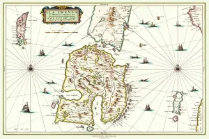 Prints of This detailed and most attractive reproduction map of The Isle of Islay has been carefully art worked from a scan of an antique original Map Prints: 1654 Johan Blaeu Print of Old Map Isle of Islay Scotland Atlas Novus