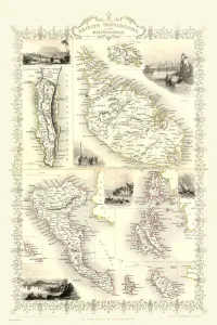 Prints of A fine facimile artworked from an antique original map of Gibraltar, Malta and Ionian Isles Map Prints: Gibraltar, Malta and Ionian Isles 1851 Print