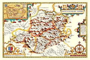 Old County Map of Montgomeryshire 1611 by John Speed Old County Map of Montgomeryshire 1611 by John Speed