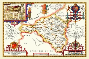 Old County Map of Radnorshire, Wales 1611 by John Speed Old County Map of Radnorshire, Wales 1611 by John Speed