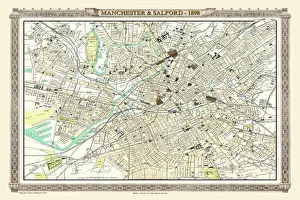 Old Map of Manchester and Salford 1898 from the Royal Atlas by Bartholomew Old Map of Manchester and Salford 1898 from the Royal Atlas by Bartholomew