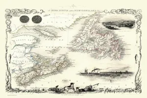 Old Map of Nova Scotia and Newfoundland 1851 by John Tallis Old Map of Nova Scotia and Newfoundland 1851 by John Tallis