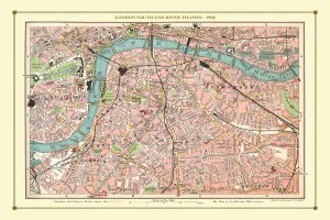 Old Street Map of London South and River Thames 1908 Old Street Map of London South and River Thames 1908