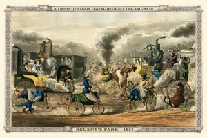 Victorian Era Transport Prints: A Vision of Steam Travel Without The Railways - Regents Park 1831 (Alkens Illustrations of Modern Prophecy)