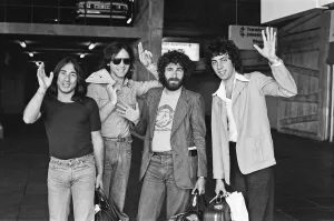 10CC, music group, pictured at Manchester Airport. Picture shows members 10CC, music group, pictured at Manchester Airport. Picture shows members