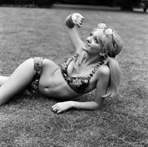18 year old Karen Kerr wearing a patchwork bikini made by the Women's Institute 18 year old Karen Kerr wearing a patchwork bikini made by the Women's Institute