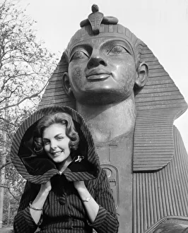 1959 Miss World Contestant poses in front of the Sphynx on the Embankment of the River 1959 Miss World Contestant poses in front of the Sphynx on the Embankment of the River