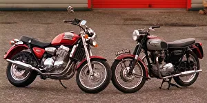 1967 Triumph Thunderbird motor cycle with modern equivalent, June 1997 1967 Triumph Thunderbird motor cycle with modern equivalent, June 1997