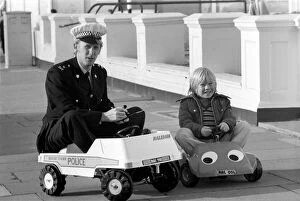 Images Dated 24th January 1975: 1975 Brighton Toy Fair. Police cut backs mean this traffic cop can only pull over