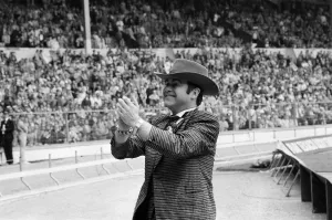 1984 FA Cup Final at Wembley Stadium. Watford chairman Elton John pictured before kick 1984 FA Cup Final at Wembley Stadium. Watford chairman Elton John pictured before kick