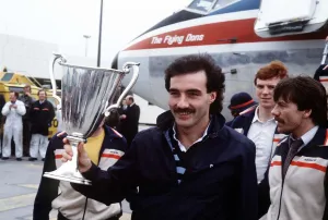 Aberdeen team captain Willie Miller with the European Cup Winners Cup trophy after their Aberdeen team captain Willie Miller with the European Cup Winners Cup trophy after their