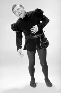 Actor comedian Norman Wisdom in Shakespearen costume , seen here as Hamlet July 1976 Actor comedian Norman Wisdom in Shakespearen costume , seen here as Hamlet July 1976