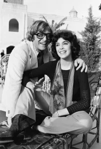 Actor Michael Caine with Nadia Cassini on the set of their new film Pulp during filming Actor Michael Caine with Nadia Cassini on the set of their new film Pulp during filming