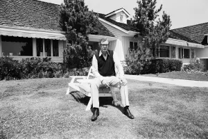Actor Michael Caine relaxes outside his home in California, USA. 15th April 1984 Actor Michael Caine relaxes outside his home in California, USA. 15th April 1984