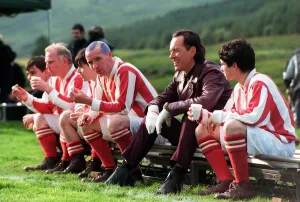 Actor Richard E Grant August 1998 relaxing between shoots with footballers in old Actor Richard E Grant August 1998 relaxing between shoots with footballers in old