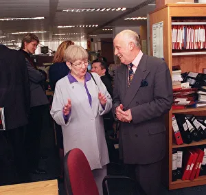 Actor Richard Wilson talks with Margaret Prosser at the offices of the Labour Party Actor Richard Wilson talks with Margaret Prosser at the offices of the Labour Party