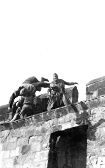 Actors and stunt men fighting on the wall of Alnwick Castle in 1981 Actors and stunt men fighting on the wall of Alnwick Castle in 1981