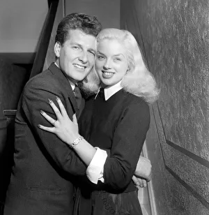 Actress Diana Dors with her husband Dennis Gittins at Blackpool. July 1953 D3870-001 Actress Diana Dors with her husband Dennis Gittins at Blackpool. July 1953 D3870-001