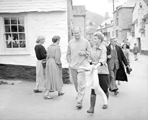 Actress Eve Bartok on film location in Polperro Cornwall with German actor Kurd Jurgen Actress Eve Bartok on film location in Polperro Cornwall with German actor Kurd Jurgen