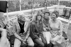 US actress Farrah Fawcett Majors pictured with family at a photo reception at US actress Farrah Fawcett Majors pictured with family at a photo reception at