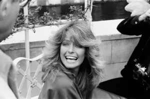 US actress Farrah Fawcett Majors pictured at a photo reception at the Dorcester Hotel in US actress Farrah Fawcett Majors pictured at a photo reception at the Dorcester Hotel in