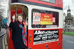 Images Dated 21st March 1992: Actress Glenda Jackson standing at the back of a double decker bus