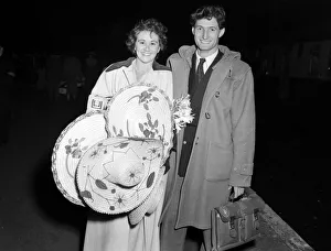 Actress Joan Plowright and her husband Roger Gage return from SAF. 3rd October 1952 Actress Joan Plowright and her husband Roger Gage return from SAF. 3rd October 1952