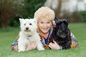 Actress Pam St. Clement with her two pet dogs. 14th April 1992 Actress Pam St. Clement with her two pet dogs. 14th April 1992