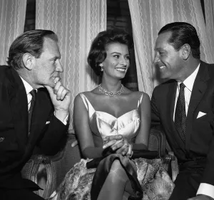 Actress Sophia Loren with Trevor Howard and William Holden October 1957 Actress Sophia Loren with Trevor Howard and William Holden October 1957