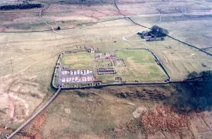An aerial view of Housteads Roman Fort on Hadrians Wall in Northumberland in April 1998 An aerial view of Housteads Roman Fort on Hadrians Wall in Northumberland in April 1998