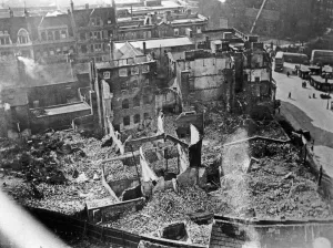 Aerial view showing bomb damage around the Bull Ring, Birmingham during the Second World Aerial view showing bomb damage around the Bull Ring, Birmingham during the Second World