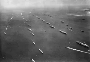 Aerial view showing the Coronation Review of Fleet by the new Queen Elizabeth II at Aerial view showing the Coronation Review of Fleet by the new Queen Elizabeth II at