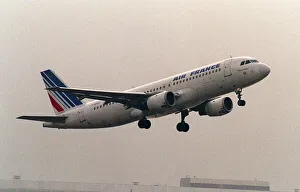 Airbus A320 of Air France taking off at Heathrow Airport, London. 1992 Airbus A320 of Air France taking off at Heathrow Airport, London. 1992