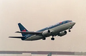 Aircraft Boeing 737-300 of BMA British Midland Airways Nov 92 taking off at Heathrow Aircraft Boeing 737-300 of BMA British Midland Airways Nov 92 taking off at Heathrow