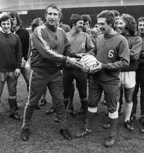 Alan Dicks Bristol City football manager with players after training session March 1976 Alan Dicks Bristol City football manager with players after training session March 1976