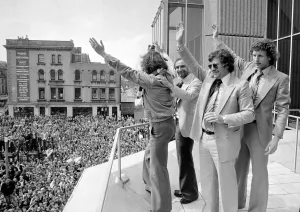 Alan Mullery Manager of Brighton FC - May1979 with players on a balcony Alan Mullery Manager of Brighton FC - May1979 with players on a balcony