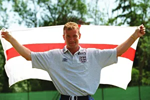 Alan Shearer England striker poses with the traditional English flag before the England v Alan Shearer England striker poses with the traditional English flag before the England v