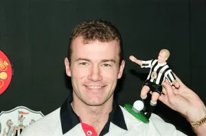 Alan Shearer holding his soccer figure from the Soccer Superheroes collection Alan Shearer holding his soccer figure from the Soccer Superheroes collection