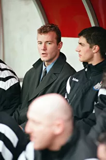 Images Dated 1st March 1997: Alan Shearer watching the football match between Newcastle and Southampton