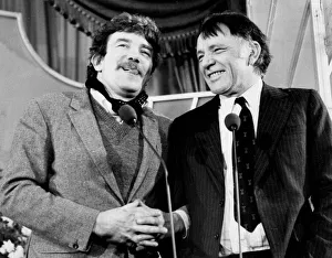 Albert Finney and Richard Burton at press conference laughing - February 1977 Albert Finney and Richard Burton at press conference laughing - February 1977