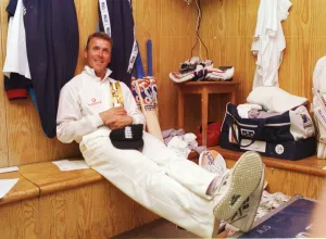 Alec Stewart in dressing room at Headingley August 1998 after England had Alec Stewart in dressing room at Headingley August 1998 after England had
