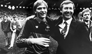 Alex Ferguson Manager of Aberdeen celebrates with goalkeeper Jim Leighton after winning Alex Ferguson Manager of Aberdeen celebrates with goalkeeper Jim Leighton after winning