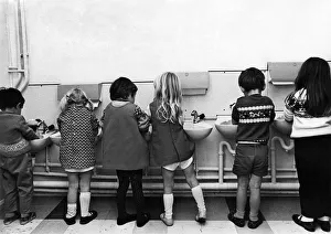 All play at the Jeyes Factory, Thetford. Wash basins are at varying heights for children All play at the Jeyes Factory, Thetford. Wash basins are at varying heights for children