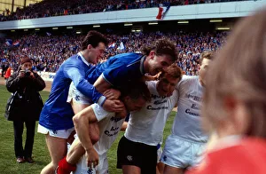 Ally McCoist jumps on Graham Roberts back May 1987 Ally McCoist jumps on Graham Roberts back May 1987