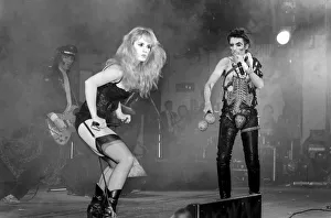 American rock singer Alice Cooper performing in concert at the Hammersmith Odeon during American rock singer Alice Cooper performing in concert at the Hammersmith Odeon during