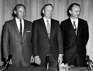 America's three Apollo 11 astronauts seen here at a press conference at the US America's three Apollo 11 astronauts seen here at a press conference at the US